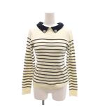 オリーブデオリーブ OLIVE des OLIVE 美品 ニット セーター クリーム色 襟付き ボーダー柄 ビジュー リブ編み /SJ