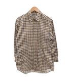 アクアスキュータム AQUASCUTUM チェックシャツ 長袖 麻 リネン L 茶 ブラウン 青 ブルー /GV ■ECG005