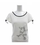 Tシャツ カットソー S 白 ホワイト 蝶柄 ラウンドネック 半袖 /TL ■ECG005