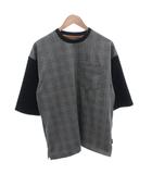 コムサコミューン COMME CA COMMUNE ダブルポケット ビッグTシャツ L グレー 黒 ブラック グレンチェック 切り替えデザイン クルーネック /TL ■ECF005