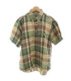 チャップス CHAPS 美品 シャツ 2L 緑 グリーン チェック柄 ボタンダウン 半袖 麻 リネン /NL ■ECE006