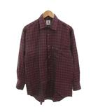 ランバン LANVIN 美品 チェックシャツ  ボックスシルエット 長袖 柄合わせ M 赤 レッド ウール /MX