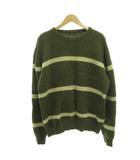 ステューシー STUSSY ニット セーター クルーネック ボーダー ウール 長袖 L カーキ /FF ■ECF006
