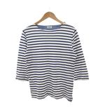 エディフィス EDIFICE Tシャツ カットソー 46 白 ホワイト 青 ブルー ボーダー柄 ボートネック 七分袖 /NU ■ECF006