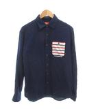 コンバース CONVERSE AMERICA’S ORIGINAL シャツ M 紺 ネイビー 長袖 ボーダー柄ポケット レギュラーカラー /IB ■ECF006