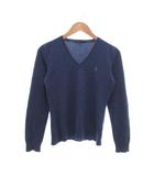 ラルフローレン RALPH LAUREN セーター ニット カシミヤ 長袖 Vネック ロゴ刺繍 M 青 ブルー /NU ■ECF007