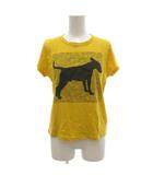 美品 Tシャツ カットソー 半袖 1 クルーネック 犬モチーフ プリント 黄 イエロー 黒 ブラック /KB ■ECG007