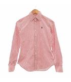 ラルフローレン RALPH LAUREN 美品 シャツ ブラウス スリムフィット ロゴ刺繍 2 赤 レッド 白 ホワイト レギュラーカラー 長袖 /SX ■ECG007