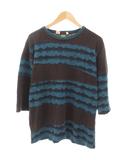 ビームス BEAMS Tシャツ 七分袖 総柄 茶 ブラウン 青 ブルー /OB