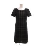 バーバリー ロンドン BURBERRY LONDON 美品 シルク混 ワンピース タイト 半袖 40 ノバチェック ラウンドネック ひざ丈 黒 ブラック グレー系 /KB ■ECG008