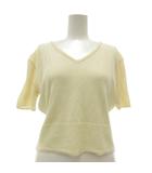 ランバン LANVIN 美品 サマーニット 半袖セーター Vネック 透かし編み シルク L アイボリー /OB ■GY80