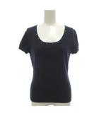 プロポーション ボディドレッシング PROPORTION BODY DRESSING 美品 サマーニット 半袖セーター Uネック ラインストーン 無地  L 紺 ネイビー /OB ■ECF008