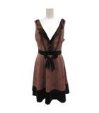 アクシーズファム axes femme 美品 ノースリーブワンピース ミニ丈 Vネック 総柄 リボン M ボルドーカラー /OB ■ECF008