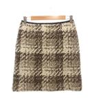 ボールジー BALLSEY トゥモローランド 台形 ニット ミニスカート アルパカ混 38 茶 ブラウン アイボリー チェック柄 バックジップ /NX ■ECF009