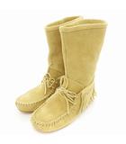 ロエベ LOEWE ショートブーツ スエード フリンジ 38 ベージュ /UO ■GY19