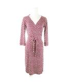 ダイアンフォンファステンバーグ DIANE von FURSTENBERG カシュクールワンピース ひざ丈 七分袖 絹 シルク 総柄 リボン 2 M 紫 パープル /AO15 ■GY19
