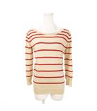 マーガレットハウエル MARGARET HOWELL × ジョンスメドレー JOHN SMEDLEY ニットソー ラウンドネック 長袖 ウール ボーダー 2 M ベージュ 赤 レッド /MN18 ■GY19