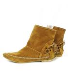 ダイアナ DIANA ショートブーツ レザー 革 ヌバック バックリボン レースアップ モカシン ステッチ 37 23.5cm 茶 ブラウン /MN8 ■GY01