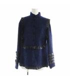 シャネル CHANEL ジャケット プルオーバー ラメ ツイード 長袖 切替 ココマークボタン スタンドカラー ハイネック ロゴ フリル 絹 シルク 34 XS 紺 ネイビー P47128 ■GY19 /MQ