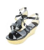 ジミーチュウ JIMMY CHOO クロスストラップサンダル ウェッジソール エナメル レザー 革 コルク ロゴプレート 36 23.0cm 黒 ブラック /CK4 ■GY19