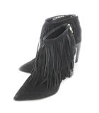  カラーノ CARRANO ブーティ ショートブーツ ハイヒール ポインテッドトゥ スエード レザー 革 フリンジ 7 24.0cm 黒 ブラック /CK12 ■GY19
