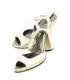 ロエベ LOEWE ストラップサンダル ハイヒール チャンキーヒール レザー 革 シャイニー 37.5 24.0cm ゴールドカラー /CK17 ■GY19