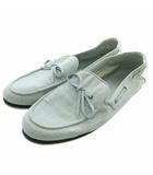 エルメス HERMES デッキシューズ モカシン スリッポン デニム キャンバス ラウンドトゥ リボン 43 27cm 水色 ライトブルー /XZ ■GY19