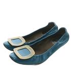 ロジェヴィヴィエ ROGER VIVIER パンプス エナメル ラウンドトゥ ローヒール ゴールド金具 36.5 23.5cm 青 ブルー /XZ ■GY19