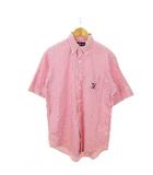 ラルフローレン RALPH LAUREN ボタンダウンシャツ 半袖 ストライプ ロゴ刺繍 ゴルフ L 赤 レッド /MN1 ■GY19