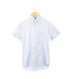 ボタンダウンシャツ 半袖 ロゴ刺繍 コットン イージーケア 14.5 37 青 ブルー /AH19 ■GY44