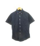 ボタンダウンシャツ 半袖 シアサッカー ロゴ刺繍 コットン S 紺 ネイビー /AH11 ■GY44