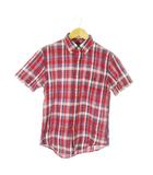 Bleeding Madras ボタンダウンシャツ 半袖 コットン チェック 総柄 ポニーロゴ刺繍 S 赤 レッド /AO15 ■GY44