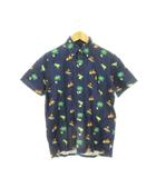 ラルフローレン RALPH LAUREN ボタンダウンシャツ オックスフォード 半袖 ロゴ刺繍 アロハ柄 ヤシの木 熱帯魚 サーファー パイナップル XS 紺 ネイビー /AH4 ■GY44