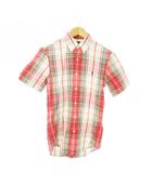 ボタンダウンシャツ 半袖 コットン チェック 総柄 ポニーロゴ刺繍 S 赤 レッド /AO8 ■GY44