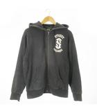 ステューシー STUSSY ジップアップパーカー スウェット プリント ロゴ 裏サーマル生地 M グレー /AO19 ■GY44