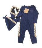 バーバリー BURBERRY ノバチェック ロンパース カバーオール 帽子 ビブ よだれかけ 3点セット まとめ ロゴ 6M 68cm 紺 ネイビー /JS ■GY19