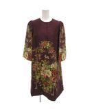 ドルチェ&ガッバーナ ドルガバ DOLCE&GABBANA ワンピース 絹 シルク 七分袖 ひざ丈 36 ボルドー ワインレッド 花柄 /FF ■GY19