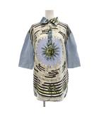 エルメス HERMES マルジェラ期 DIES ET HORE 占星術 太陽 ポロシャツ 絹 シルク ニット切替 総柄 半袖 XL ライトブルー /JS ■GY01