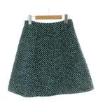 プラダ PRADA スカート ひざ丈 ウール ツイード モヘヤ混 36 黒 ブラック 緑 グリーン ヘリンボーン柄  P127GG /PP ■GY19