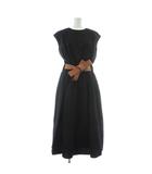 ロエベ LOEWE 21SS ワンピース ウール ノースリーブ ロング ストライプ柄 レザーベルト付き 32 XS 紺 ネイビー S359335XEX /XZ ■GY19