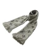 ルイヴィトン LOUIS VUITTON エシャルプ ロゴマニア マフラー ストール ウール シルク混 モノグラム 総柄 フリンジ グリペルル グレー M74742 /XZ ■OH ■GY19