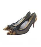 クリスチャンルブタン Christian louboutin パンプス ポインテッドトゥ ハラコ レース切替 ロゴ 36.5 23.5cm 茶 ブラウン ■GY19 /MQ