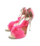 ロジェヴィヴィエ ROGER VIVIER パンプス ラインストーン ファー ピンヒール オープントゥ 37.5 24.5cm ピンク ■GY19 /MQ
