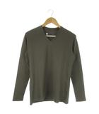 Tシャツ カットソー ロンT Vネック 長袖 プリント ハート刺繍 S グレー /AO12 ■GY03