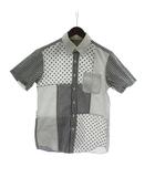 ソフネット SOPHNET. PATCH WORK REGULAR COLLAR SHIRT 半袖シャツ S 白 ホワイト ブラック パッチワーク ポルカドット 切替 ギンガムチェック ボタンダウン SOPH-200047 /PP ■GY03