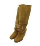 グッチ GUCCI ロングブーツ ムートン ウェッジソール スエード 36 カラシ色 /FF ■GY19