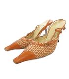 プラダ PRADA サンダル ミュール レザー 35 オレンジ 編み込み ポインテッドトゥ /FF ■GY03