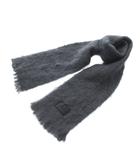 ロエベ LOEWE マフラー ストール モヘヤ ウール フリンジ レザーパッチ グレー /XZ ■OH ■GY19