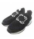 ロジェヴィヴィエ ROGER VIVIER ヴィヴ ラン スニーカー スリッポン 厚底 ローカット ラインストーン ビジュー 38 24.5㎝ 黒 ブラック /XZ ■GY19