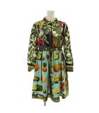 ドルチェ&ガッバーナ ドルガバ DOLCE&GABBANA 21AW シャツワンピース キッズ 子供服 絹 シルク 長袖 ロング フルーツ リーフ フラワー プリント 総柄 リボン 9/10 132-143㎝ マルチカラー /XZ ■GY44